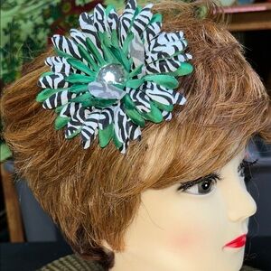 Set of 5 Green, purple & blue Zebra Floral Fabric Hair Clip